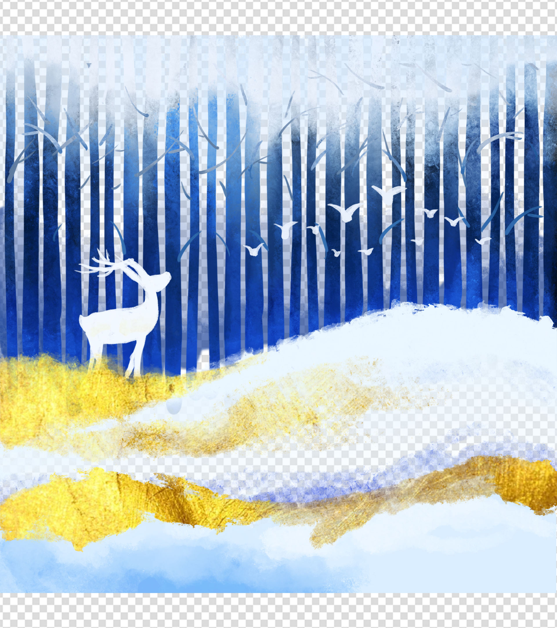 唯美雪景卡通手绘元素